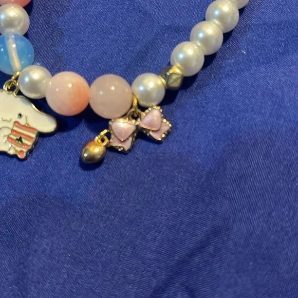 Cute Girl Gift Pink Cinnamoroll Bracelet Flower Bow Crystal Beaded Enamel Charms - Picture 4 of 6